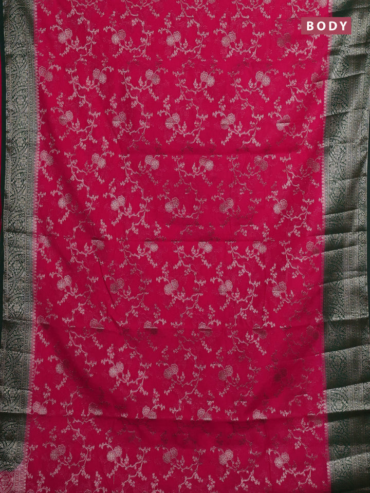 Pink & Bottle Green Semi Chiniya Silk Saree