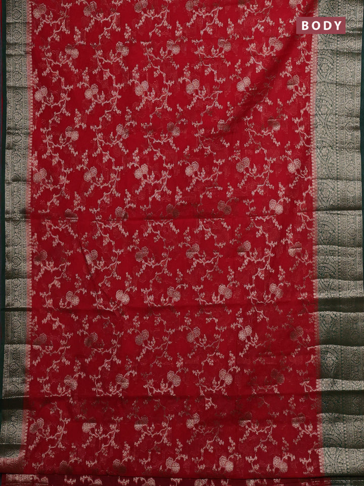 Red & Green Semi Chiniya Silk Saree