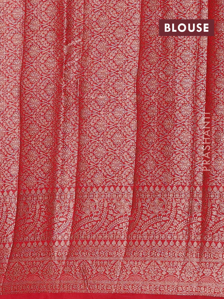 Navy Blue & Red Semi Chiniya Silk Saree