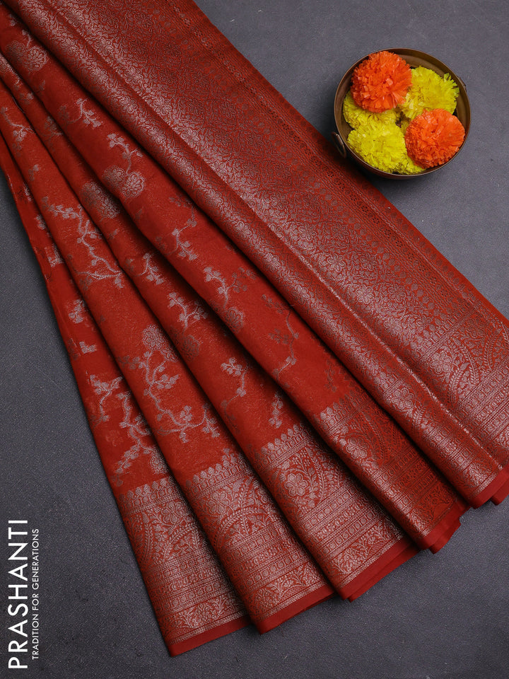 Rustic Orange Semi Chiniya Silk Saree
