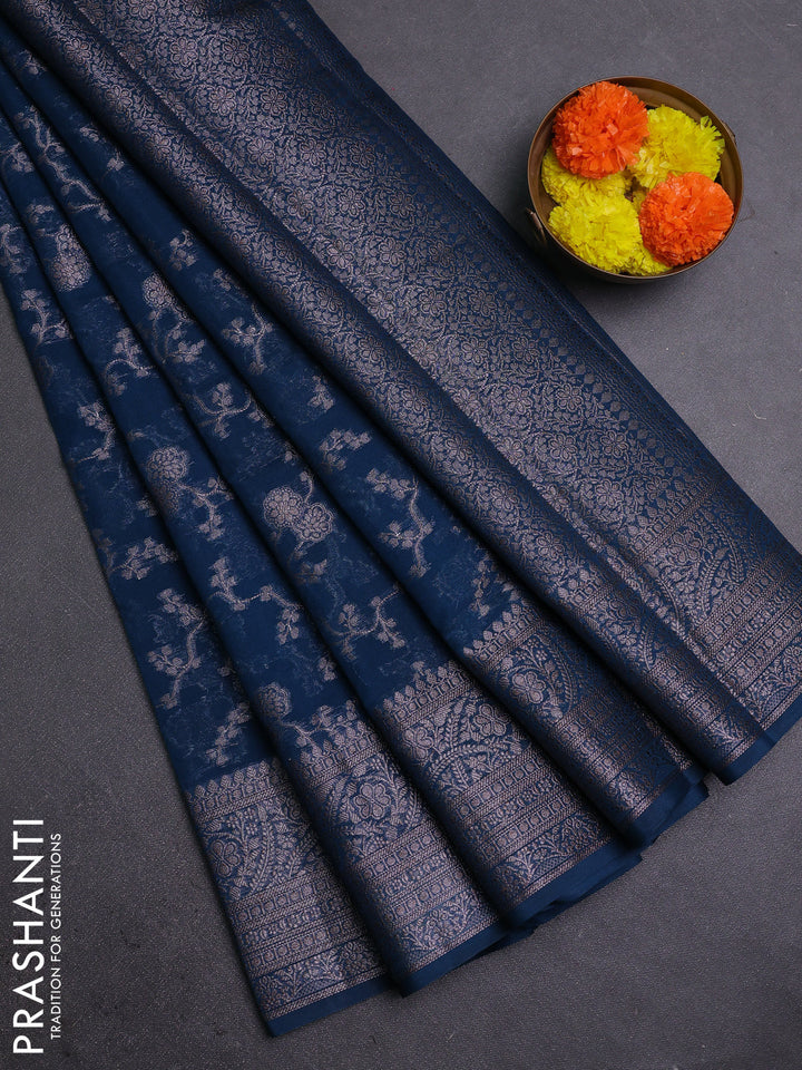 Peacock Green Semi Chiniya Silk Saree
