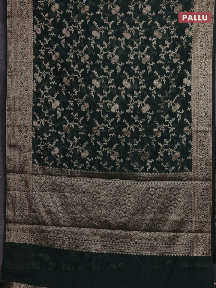 Bottle Green Semi Chiniya Silk Saree