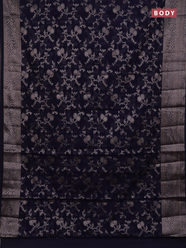 Navy Blue Semi Chiniya Silk Saree