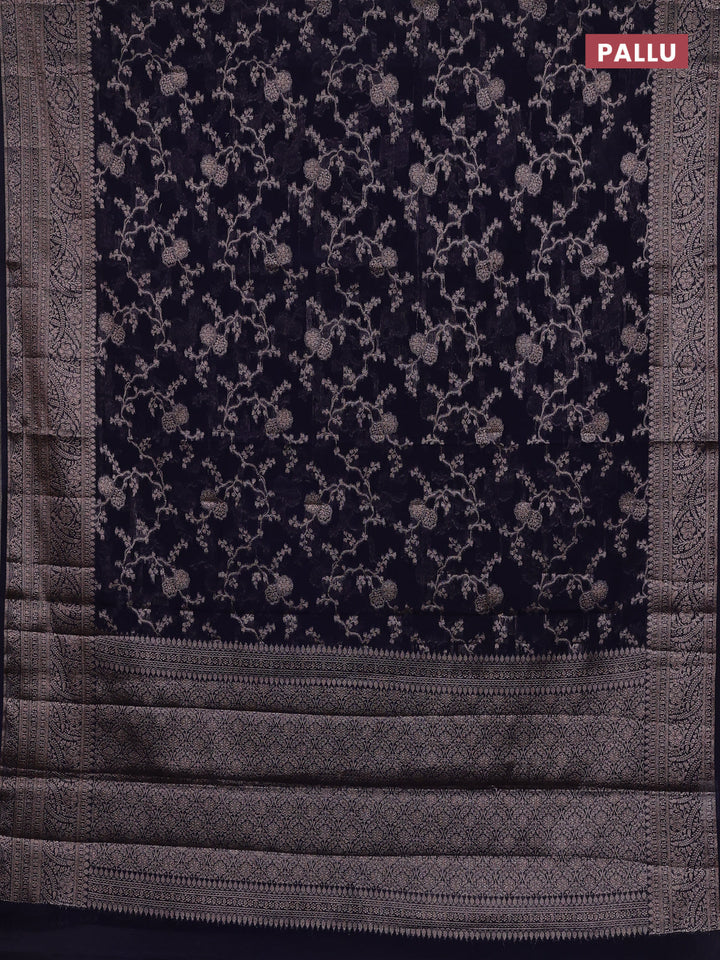 Navy Blue Semi Chiniya Silk Saree