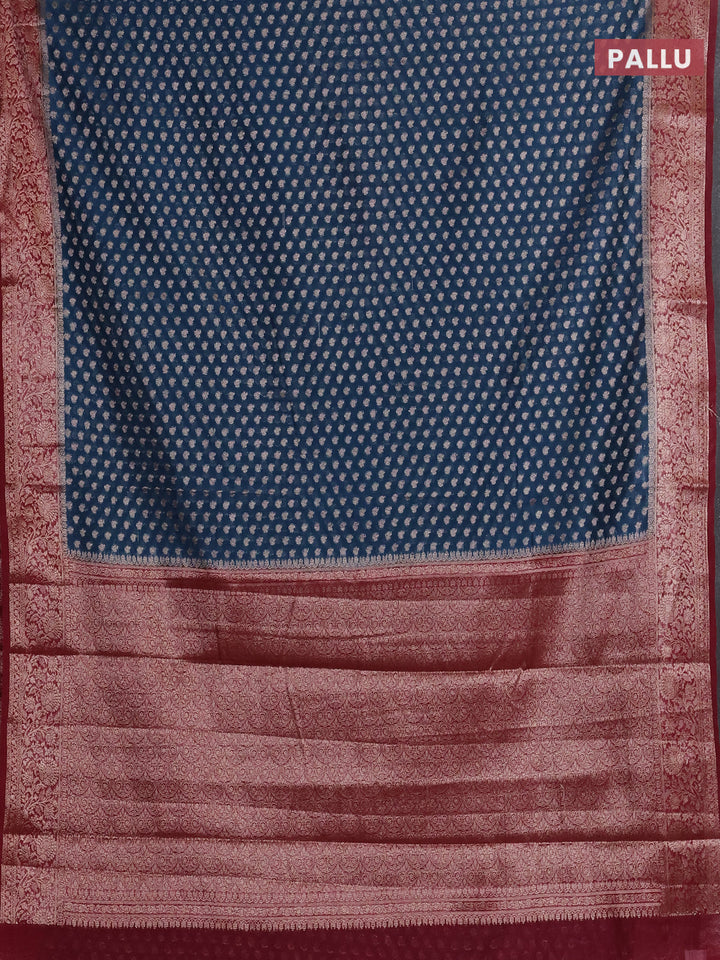 Peacock Blue & Maroon Semi Chiniya Silk Saree