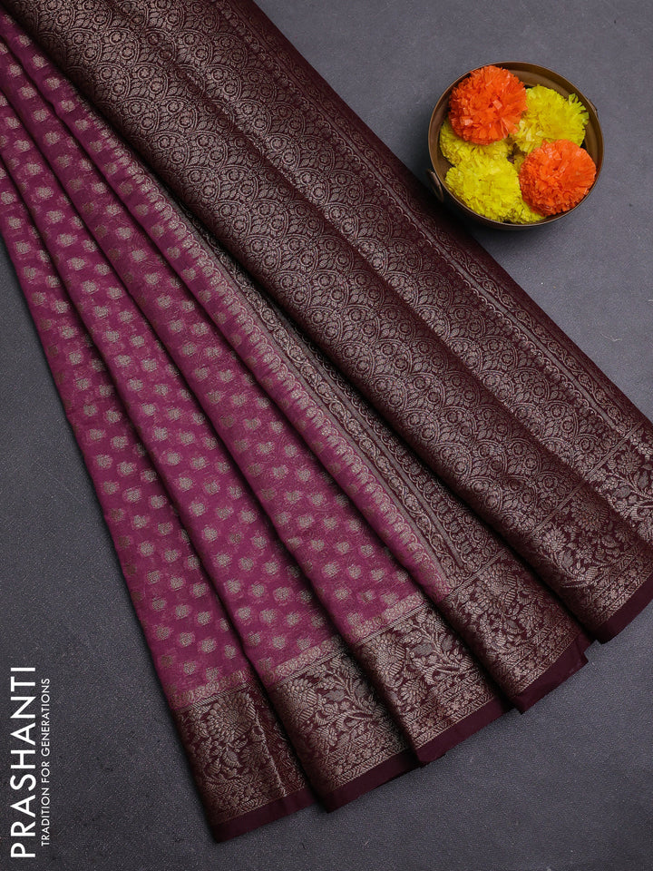 Mauve Pink & Wine Semi Chiniya Silk Saree