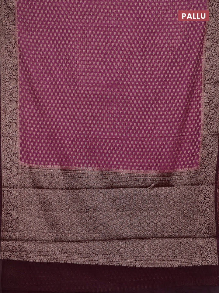 Mauve Pink & Wine Semi Chiniya Silk Saree