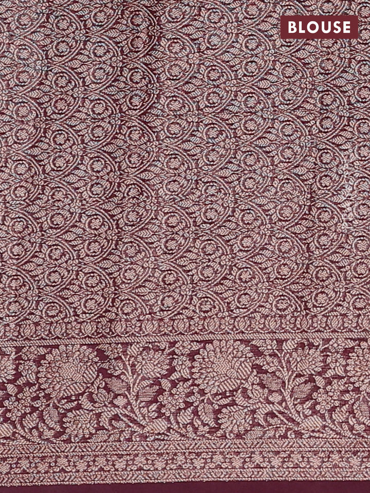 Mauve Pink & Wine Semi Chiniya Silk Saree
