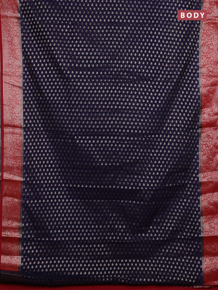 Navy Blue & Red Semi Chiniya Silk Saree