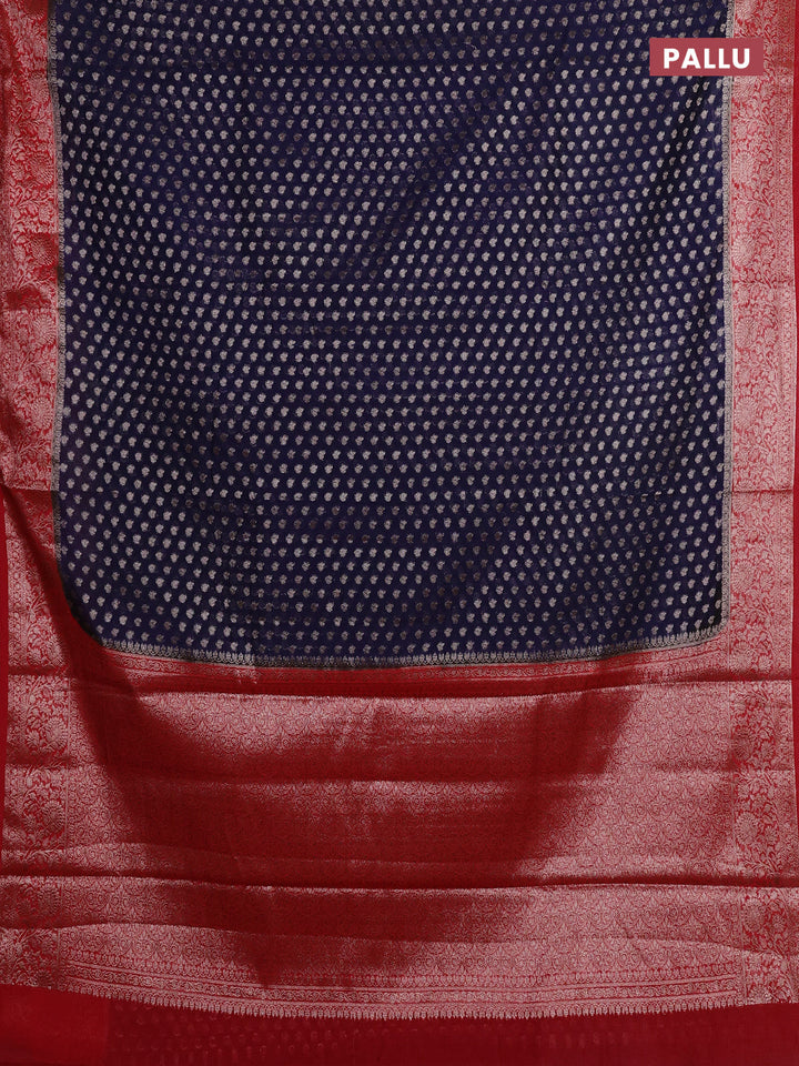 Navy Blue & Red Semi Chiniya Silk Saree