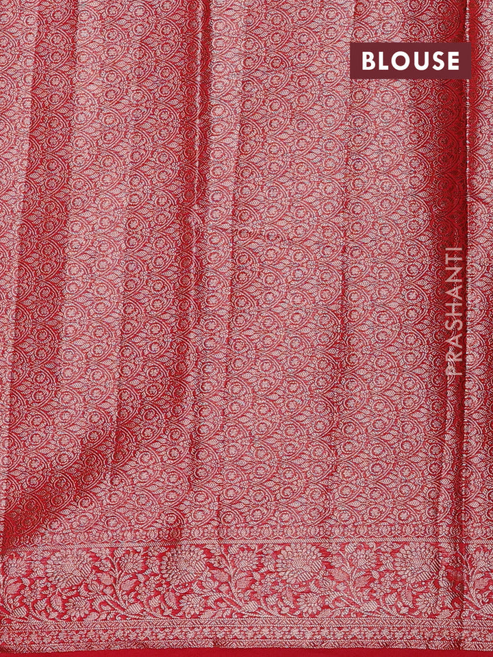 Navy Blue & Red Semi Chiniya Silk Saree