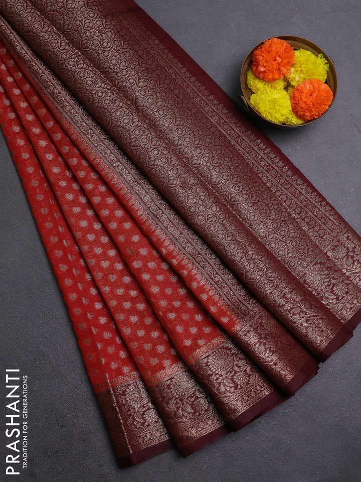 Rust & Maroon Semi Chiniya Silk Saree