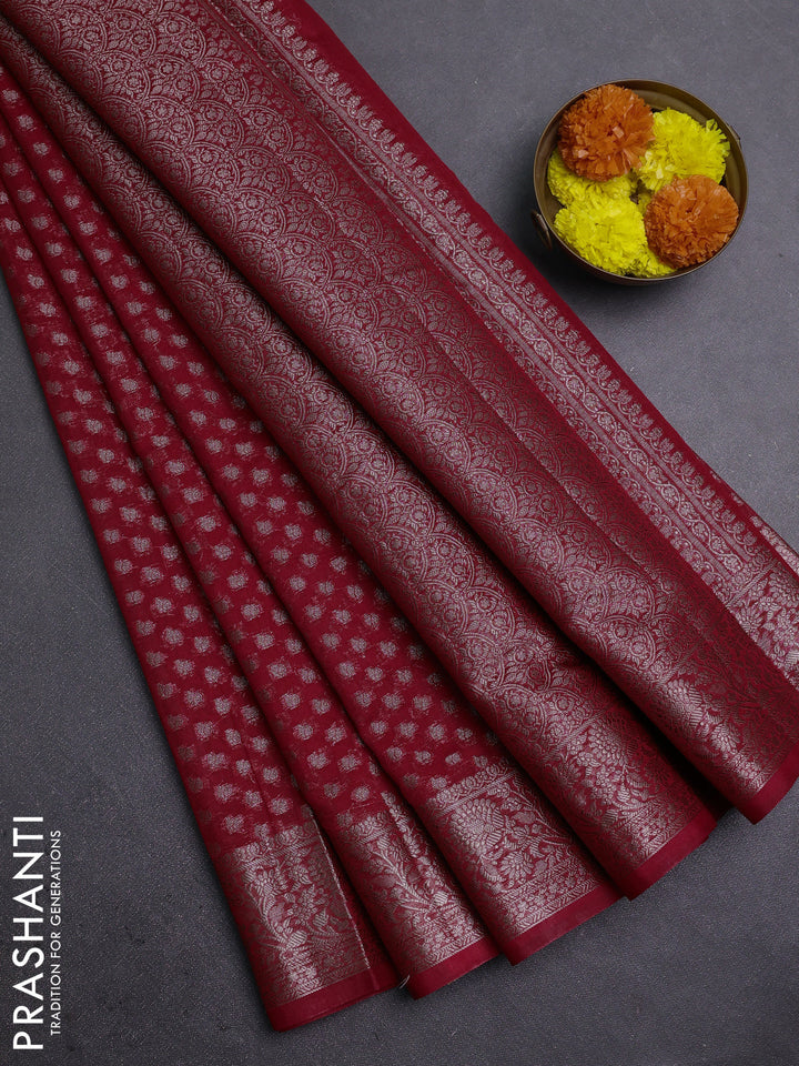 Red Semi Chiniya Silk Saree