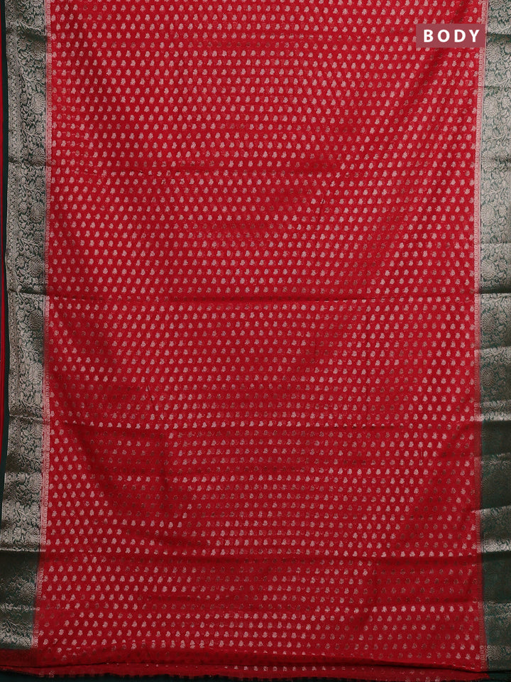 Red & Bottle Green Semi Chiniya Silk Saree