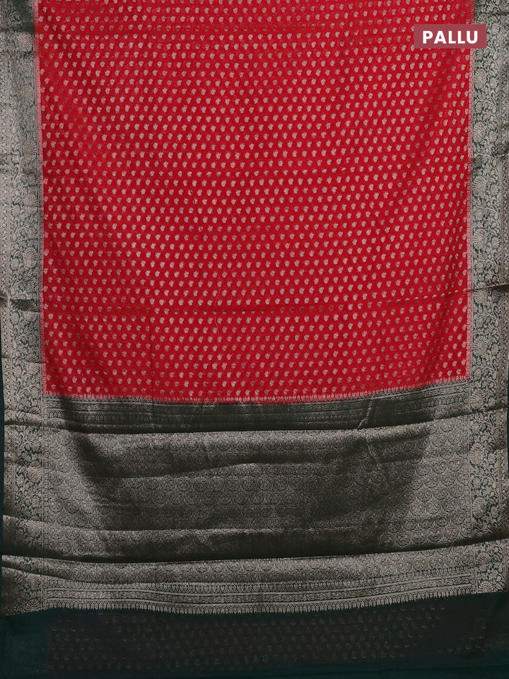 Red & Bottle Green Semi Chiniya Silk Saree