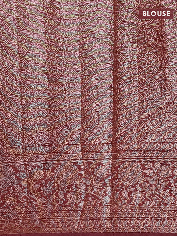 Mustard Green & Maroon Semi Chiniya Silk Saree