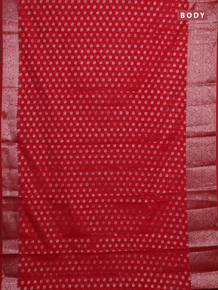 Red Semi Chiniya Silk Saree