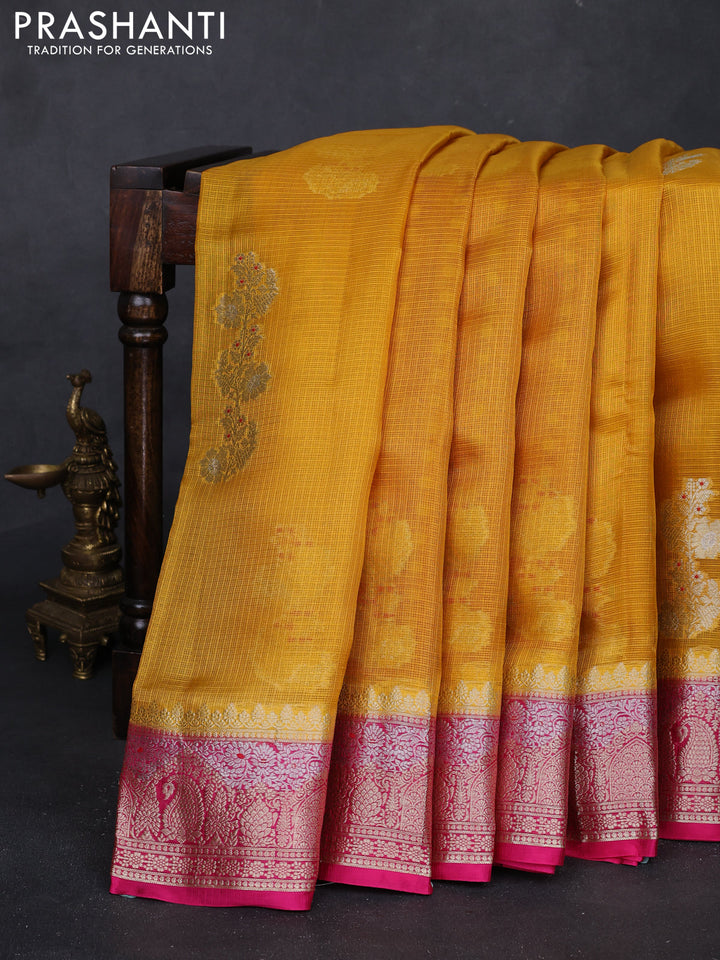 Yellow & Pink Banarasi Kota Silk Saree