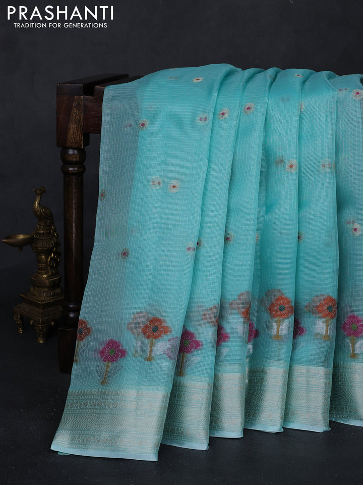 Teal Blue Banarasi Kota Silk Saree