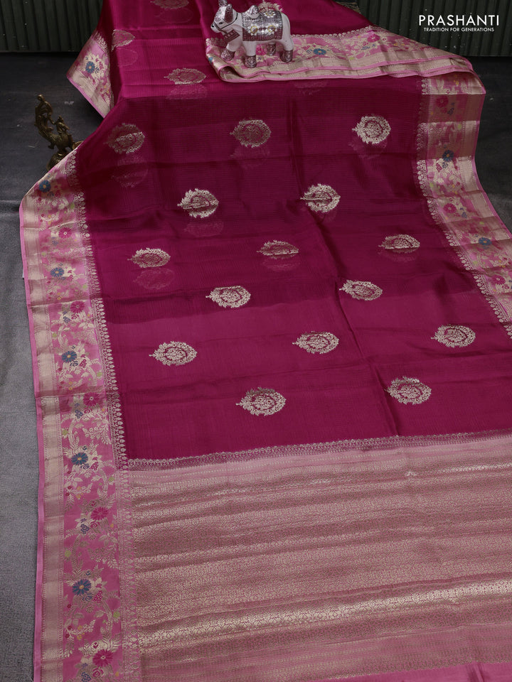 Magenta Pink & Peach Pink Banarasi Kota Silk Saree