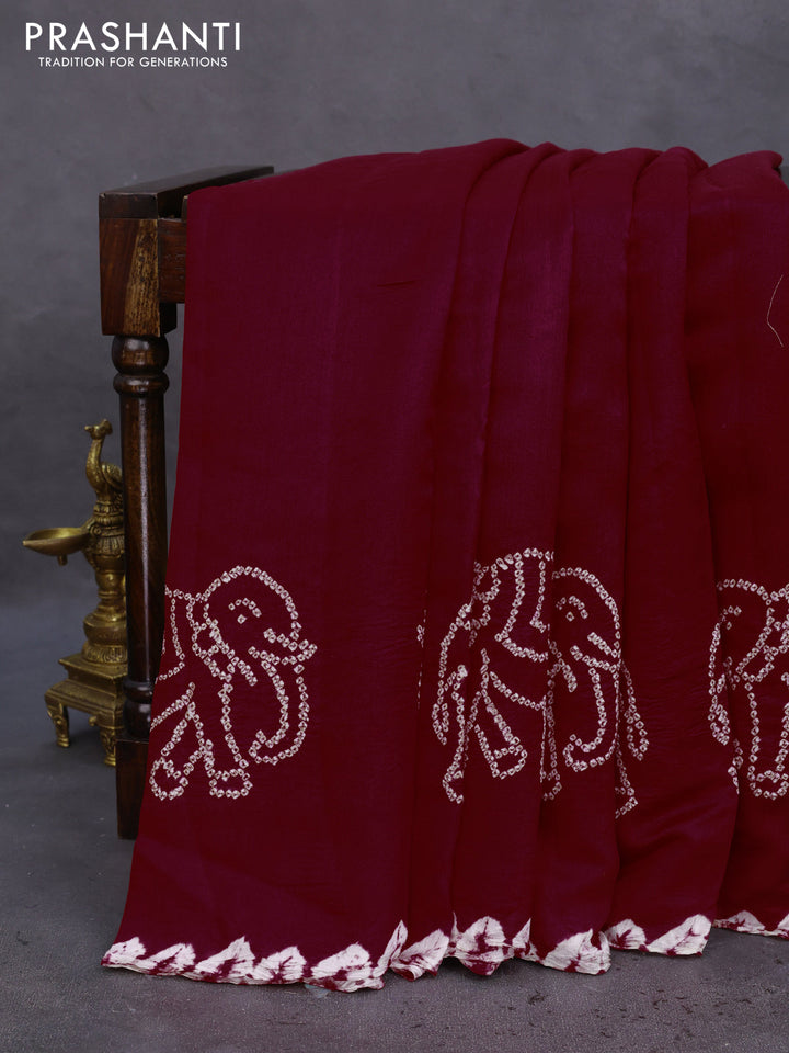 Chiniya silk saree maroon with allover bandhani prints