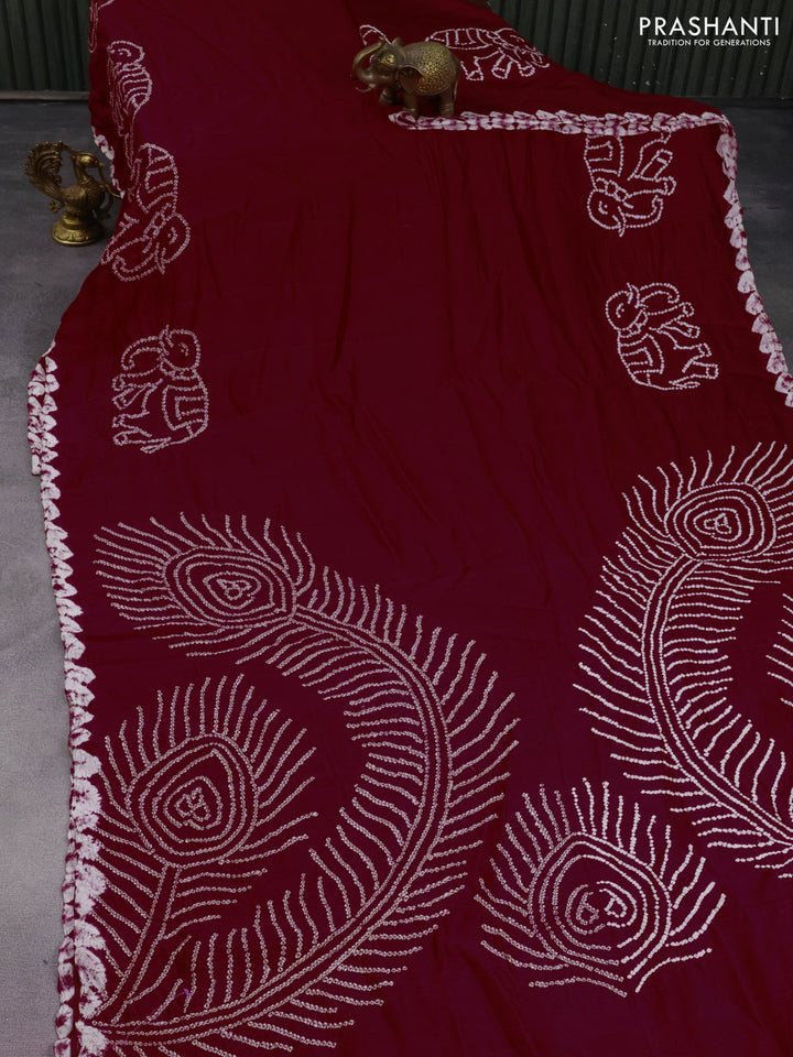 Chiniya silk saree maroon with allover bandhani prints