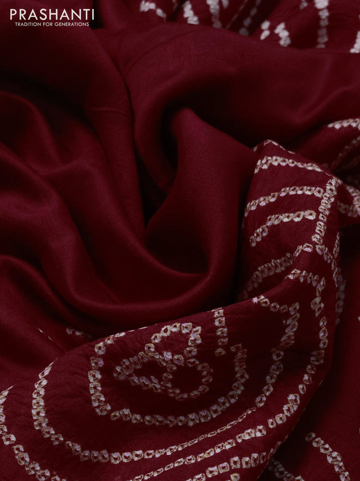 Chiniya silk saree maroon with allover bandhani prints