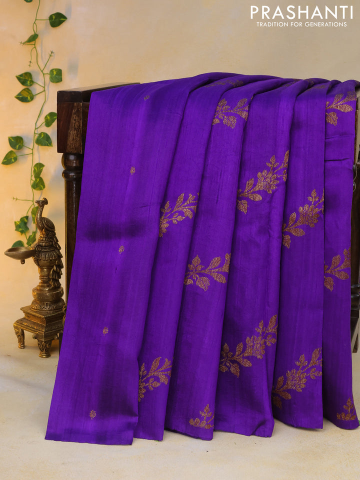 Banarasi raw silk saree violet with allover thread & zari weaves in borderless style
