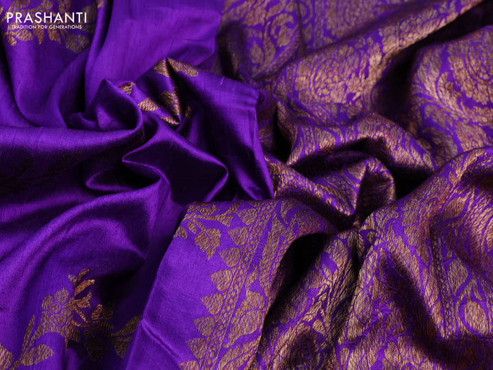 Banarasi raw silk saree violet with allover thread & zari weaves in borderless style