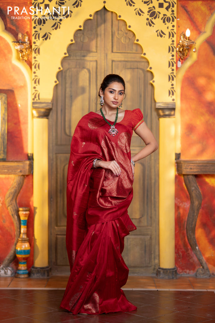 Banarasi raw silk saree red with woven buttas and butta border