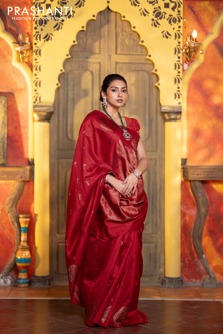 Banarasi raw silk saree red with woven buttas and butta border