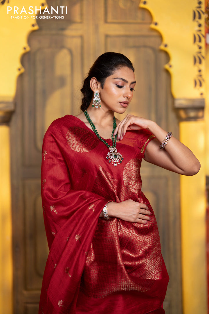 Banarasi raw silk saree red with woven buttas and butta border