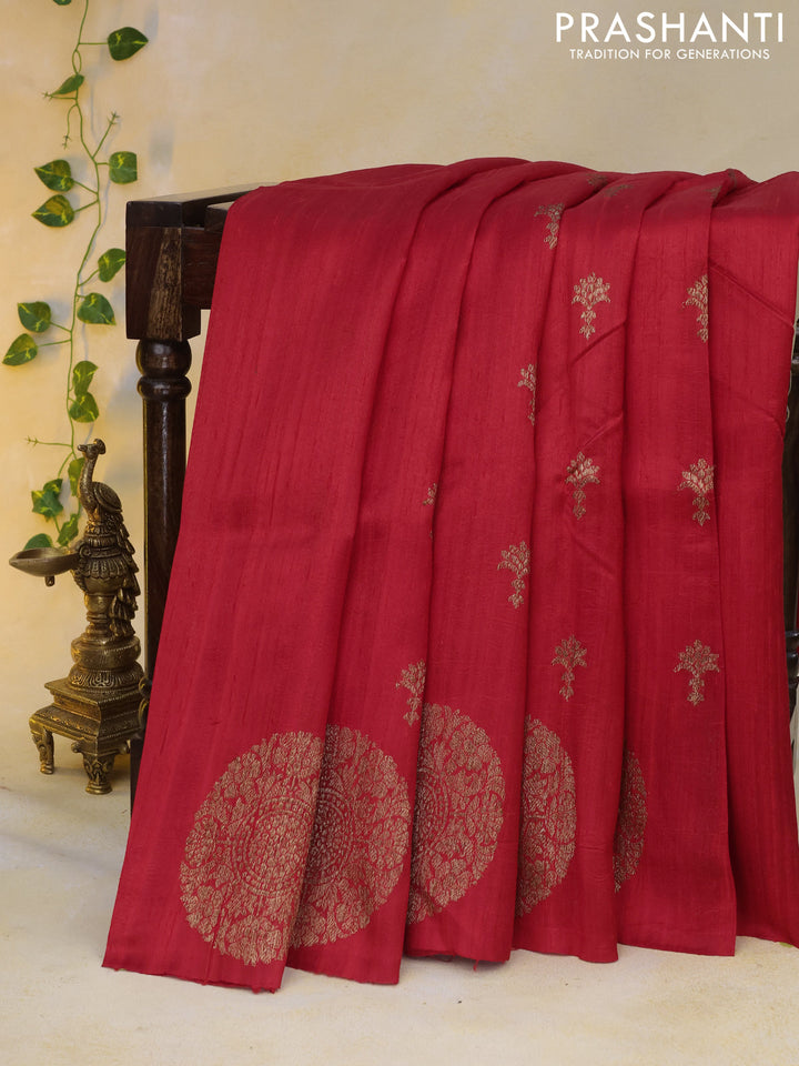 Banarasi raw silk saree red with woven buttas and butta border