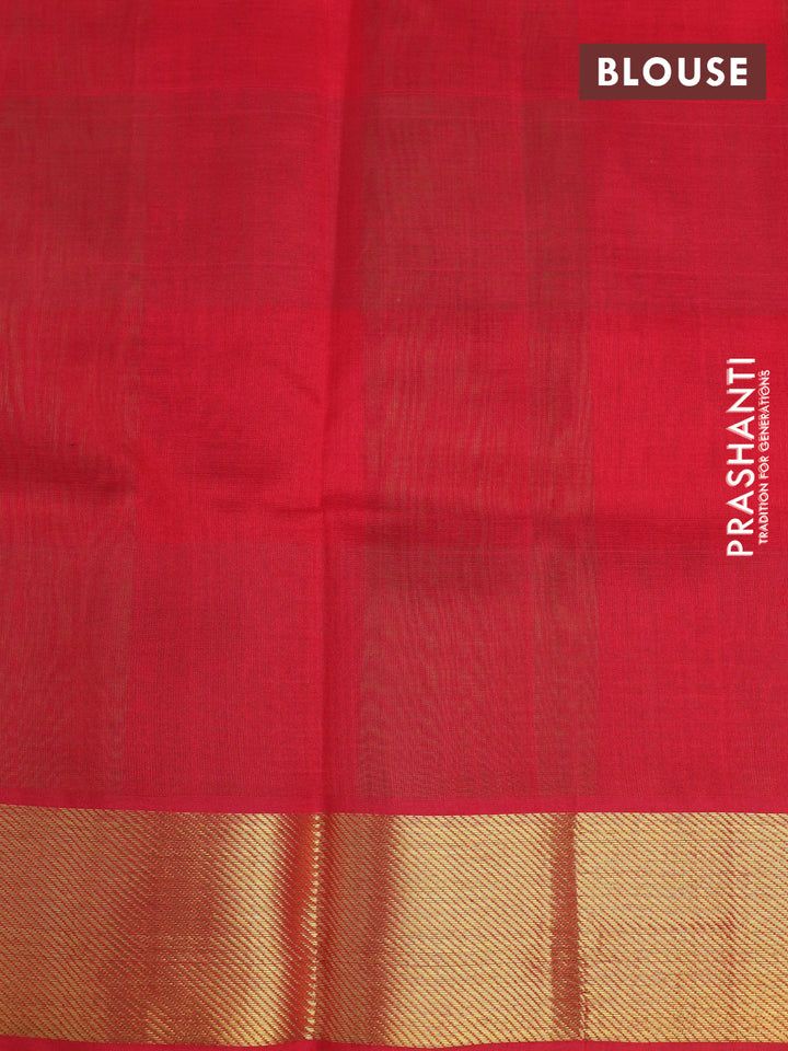 Silk cotton saree light green and red with allover paalum pazhamum checks & zari buttas and zari woven border