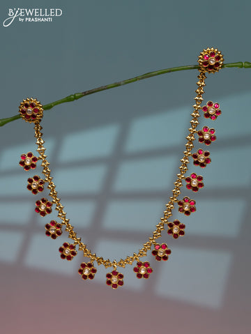 Jadau earring floral design with pink jadau kundan stones