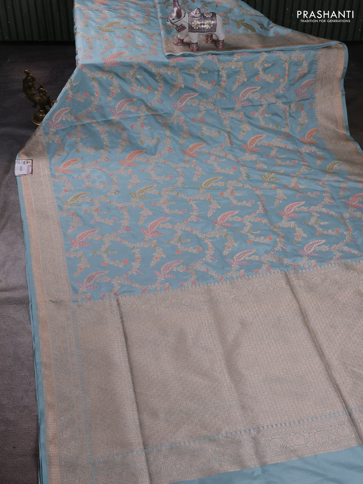 Pastel Blue Banarasi Uppada Silk Saree - Brocade