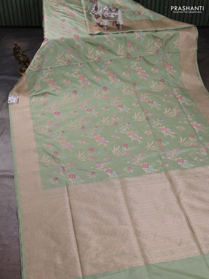 Pastel Green Banarasi Uppada Silk Saree - Brocade