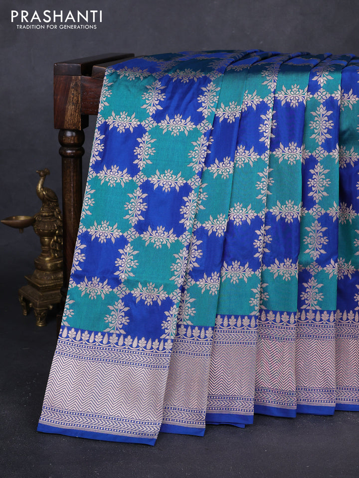 Teal Green & Blue Banarasi Uppada Silk Saree - Brocade