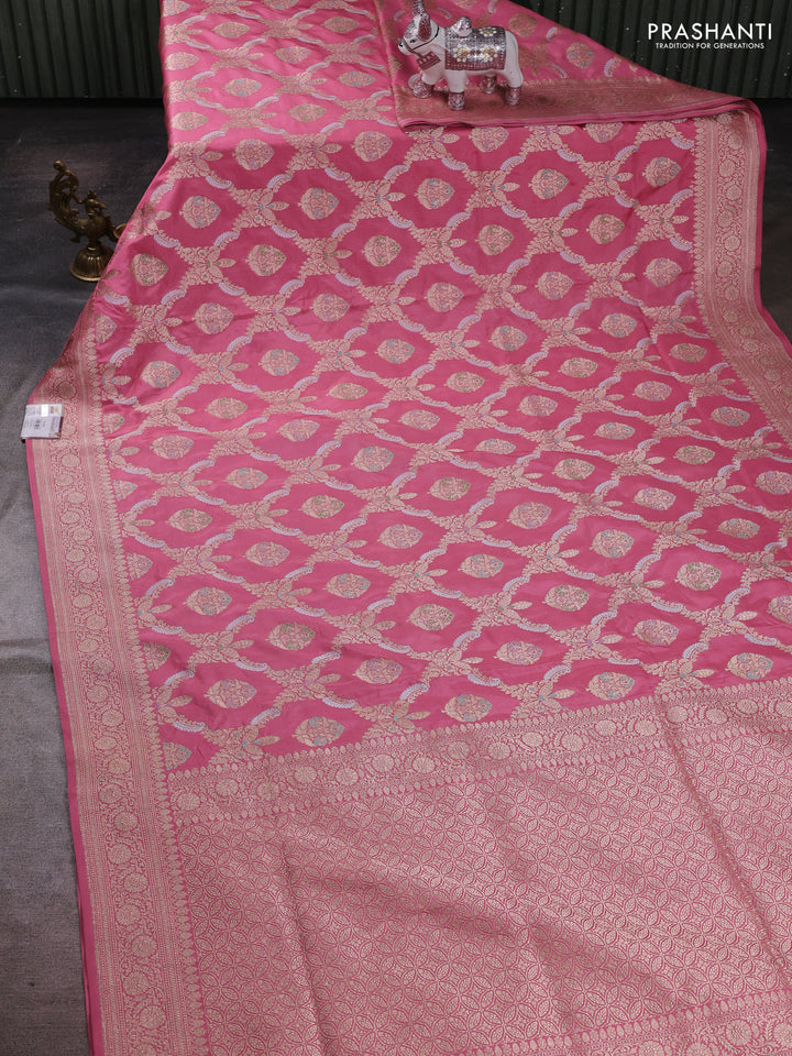 Peach Pink Banarasi Uppada Silk Saree - Brocade