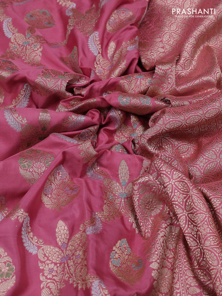 Peach Pink Banarasi Uppada Silk Saree - Brocade
