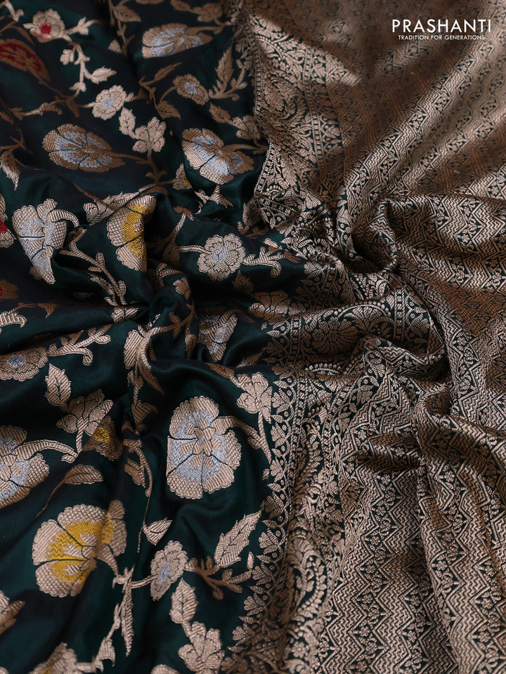 Bottle Green Banarasi Uppada Silk Saree - Brocade