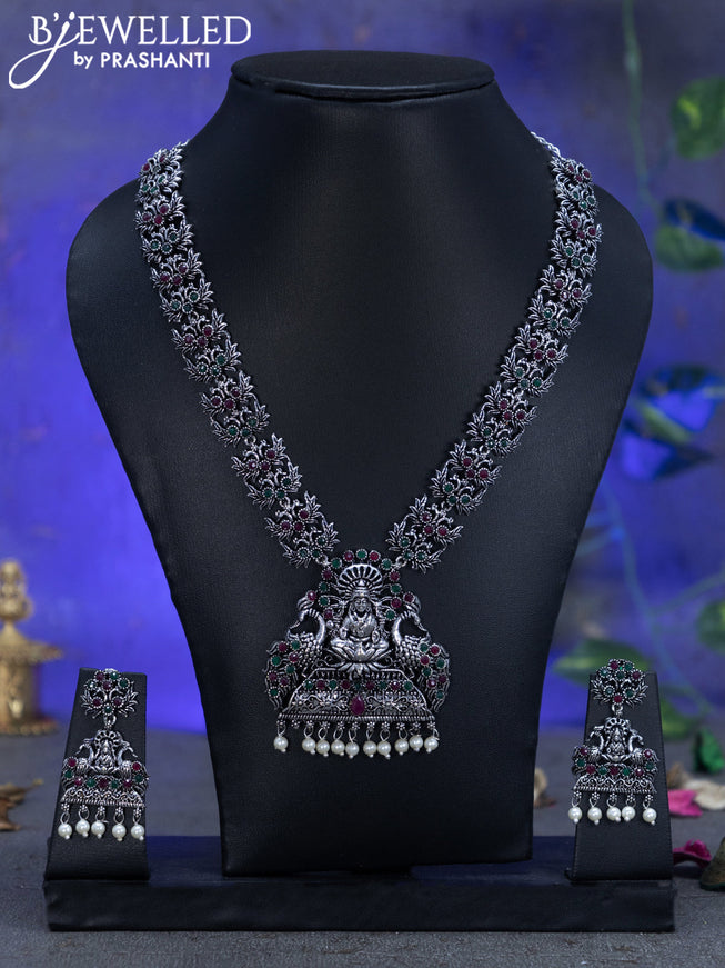 Oxidised necklace with kemp stones and lakshmi pendant