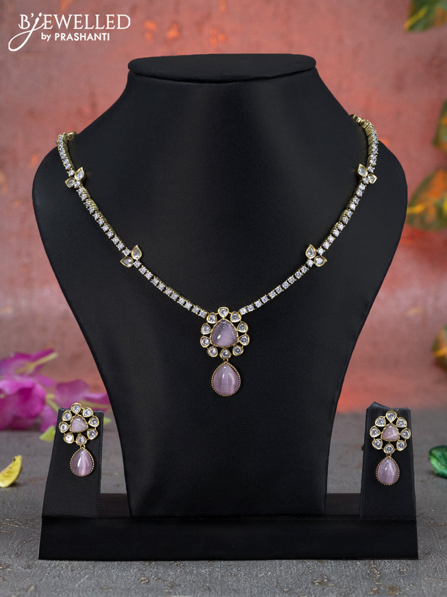 Necklace with baby pink & cz stones in victorian finish