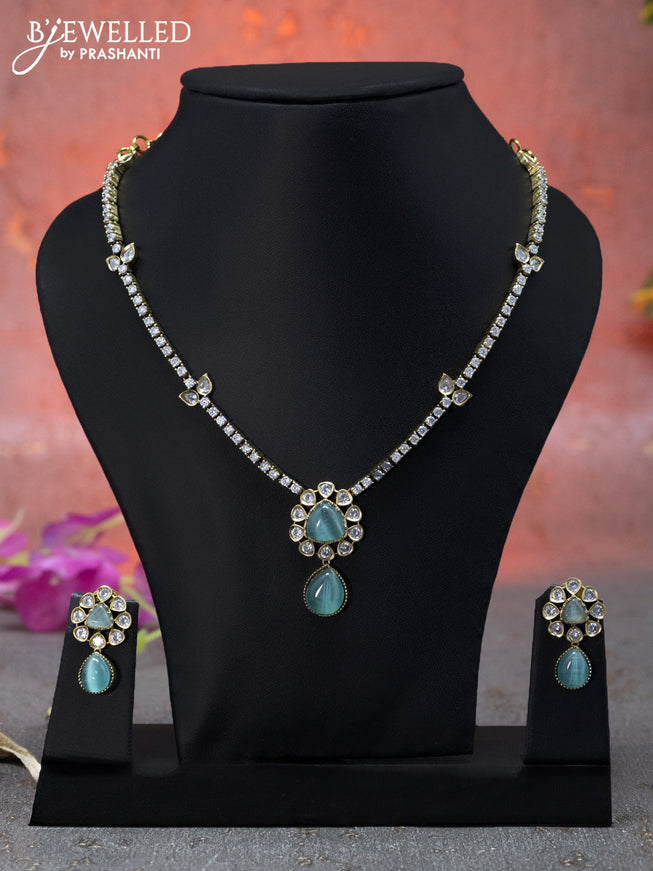 Necklace with mint green & cz stones in victorian finish
