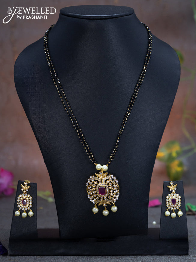Mangalsutra double layer with pink kemp and cz stones