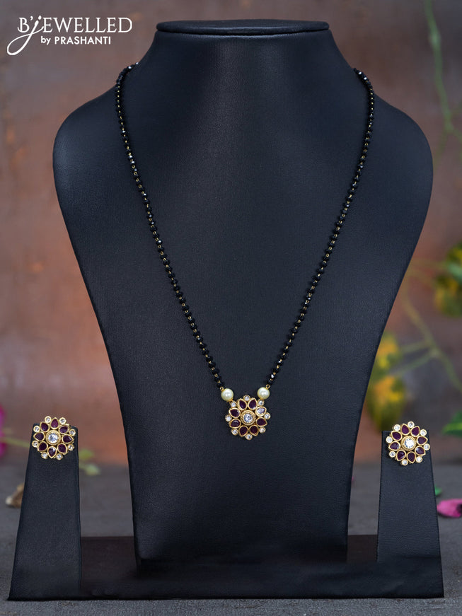 Mangalsutra with pink kemp & cz stone and floral pendant