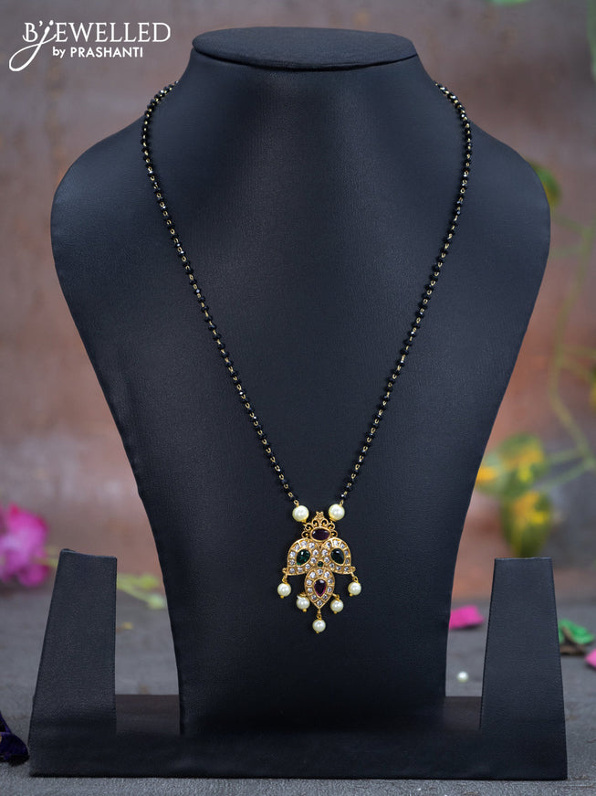 Mangalsutra manga pattern with kemp & cz stones and pearl hangings without earrings