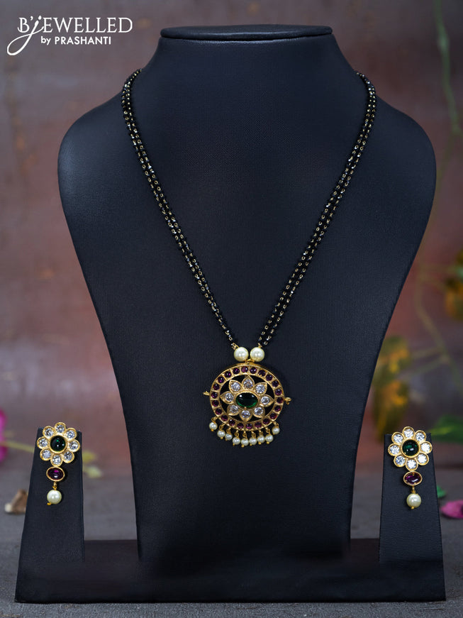 Mangalsutra double layer floral design with kemp & cz stones and pearl hangings