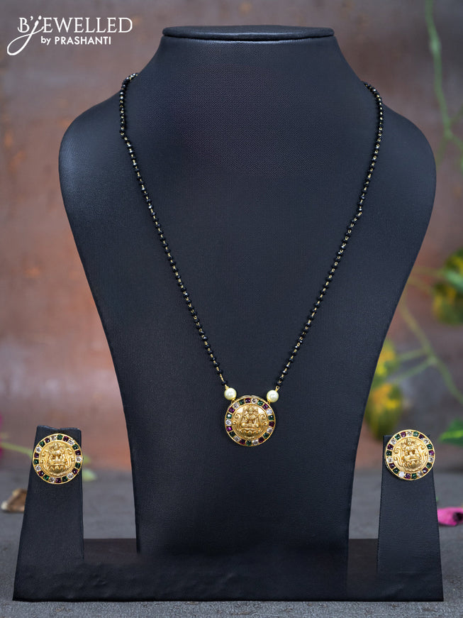 Mangalsutra with kemp & cz stones and lakshmi pendant