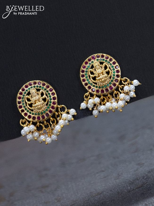 Mangalsutra lakshmi design with kemp & cz stones and pearl hangings